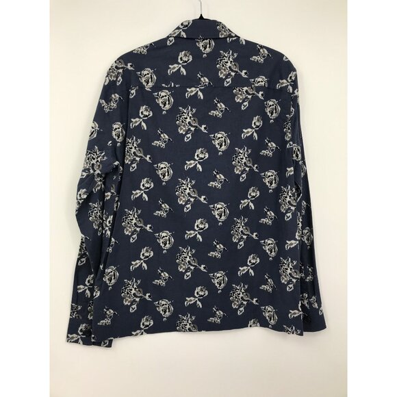 Vince Men's Ikat Floral Print Button Long Sleeve Shirt Blue Size Small NEW - Picture 8 of 8